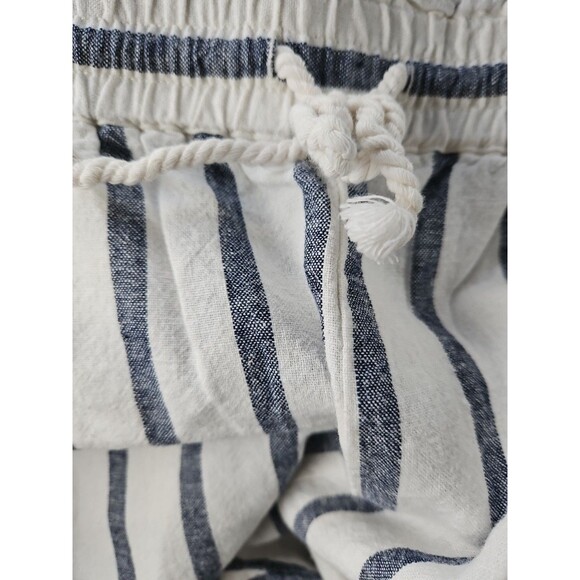J Crew Women Sz 12 Linen Blend Wide Leg Ankle Pants Blue White Stripe Boho Beach - Picture 3 of 8